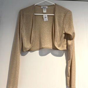 NWT BD Junior gold metallic shrug, beautiful, shimmery